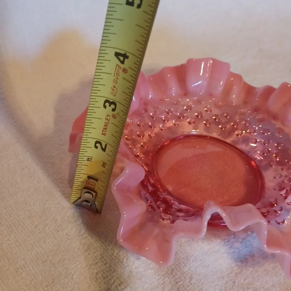 Vintage Cranberry Fenton Ruffled Dish Opalecent Hobnail